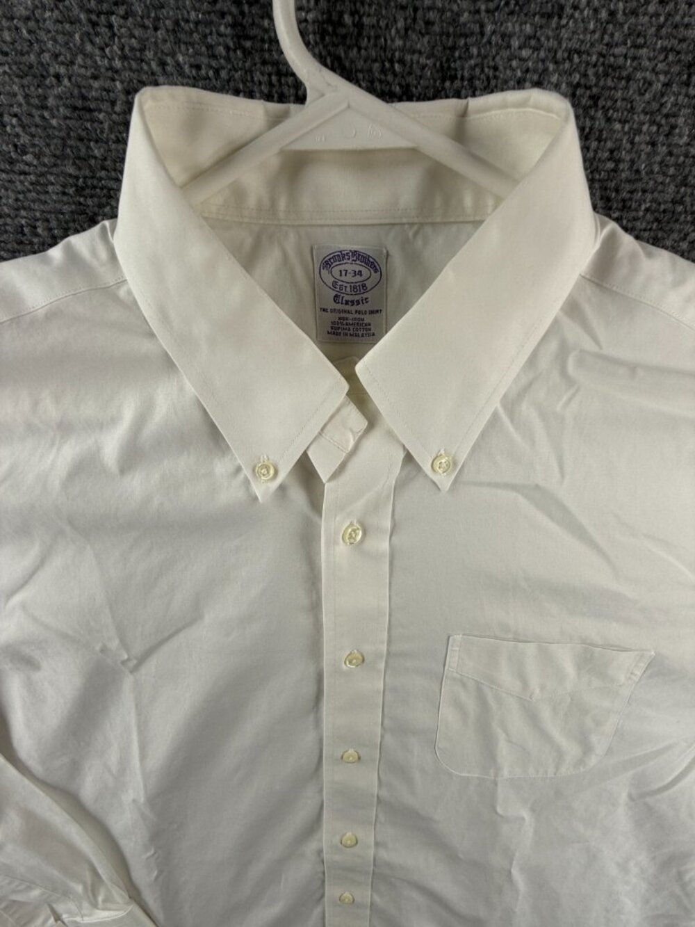 Brooks Brothers Cotton Classic 17 34 White Button-Down Non-Iron Shirt Mens Adult - Picture 1 of 16